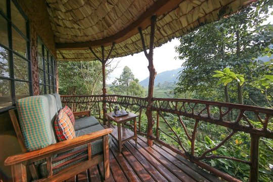 Balcony on a private room at Mahogany Springs, your base for exploring Bwindi Impenetrable National Park.