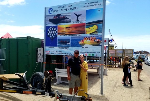 Owner of Mossel Bay Boat Adventures , Cobus van Rensburg, infront of the ticket office at the Mossel Bay Harbor