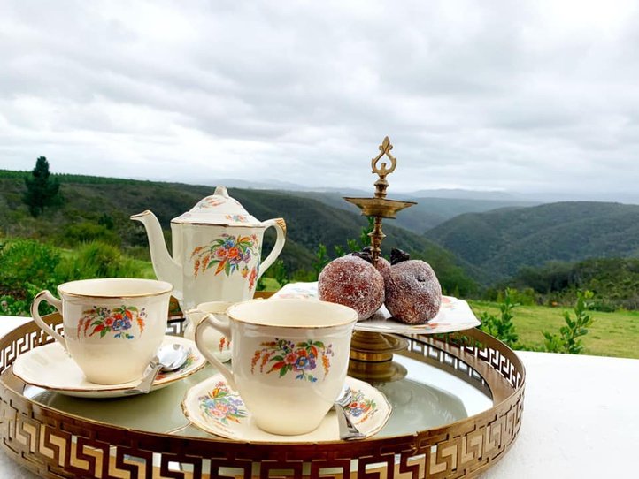 Afternoon tea with a view when on a  family holiday at Fairview House, Garden Route, Plettenberg Bay, South Africa.