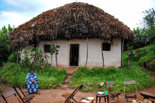 A home on the hillside leading down to Lake Bunyonyi, Uganda