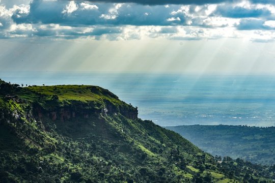 Stunning views over the plans of eastern Uganda from Sipi Falls, Uganda.