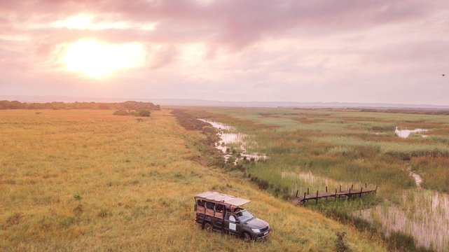 Makakatana Wetland Safari drive - romantic sundowner