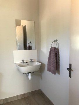bathroom with toilet, basin and walk in shower