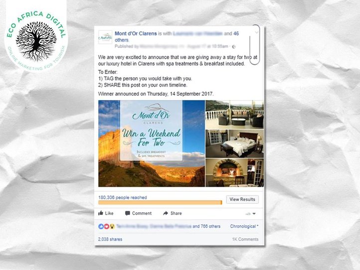 Paid Facebook Ads post on Facebook, Eco Africa Digital provide Paid Social Media services for Tourism Destinations In Africa, includes  Facebook Ads for Guest Houses, Lodges, Hotels and B&B’s, Golf Resorts and Island Getaways.