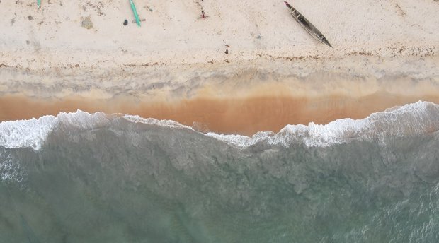 Aerial view of a beach in Robertsport, Cape Mount County, Liberia