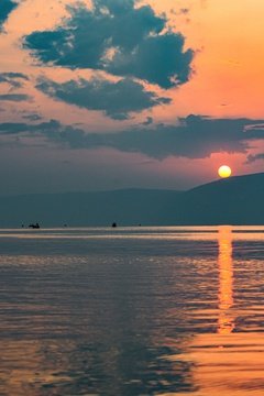 Sunset shimmering across the water, Uganda