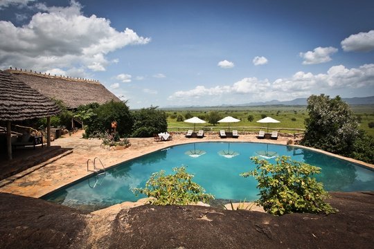 The swimming pool at Apoka Safari Lodge, in Kidepo Valley National Park, Uganda.