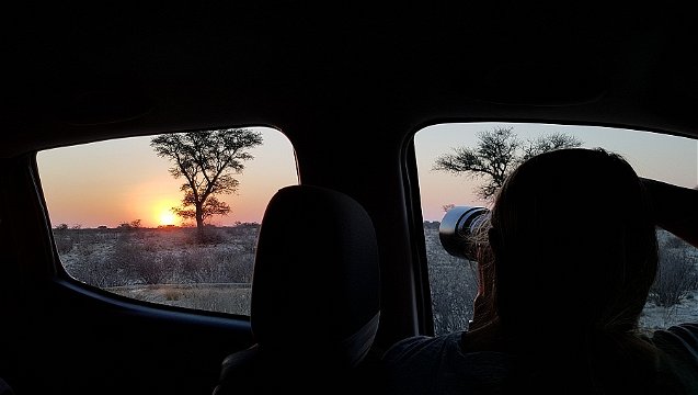 Photographing the sunset on the way back to the lodge. 