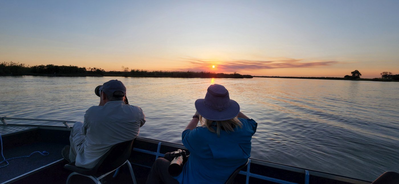 Birding by boat on the Okavango River. 