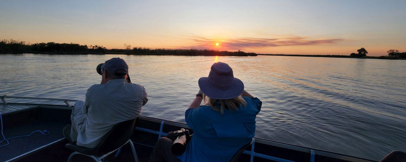 Birding by boat on the Okavango River.