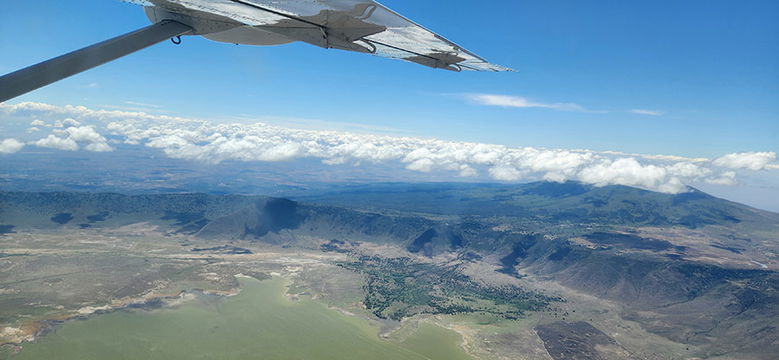 Flying over Ngorongoro Crater at the end of the safari. 