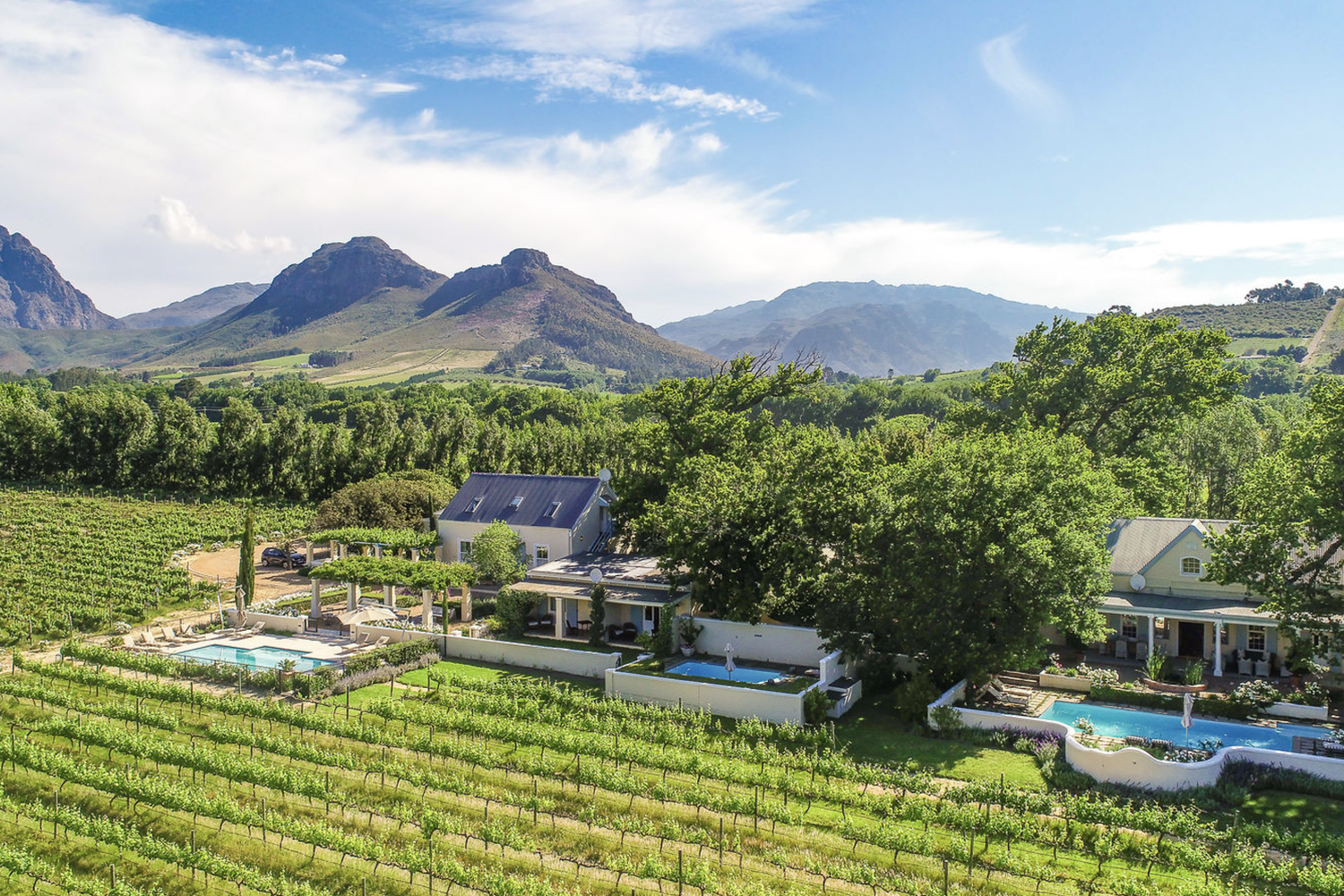 Aerial view of Auberge Clermont, luxury accommodation in Franschhoek