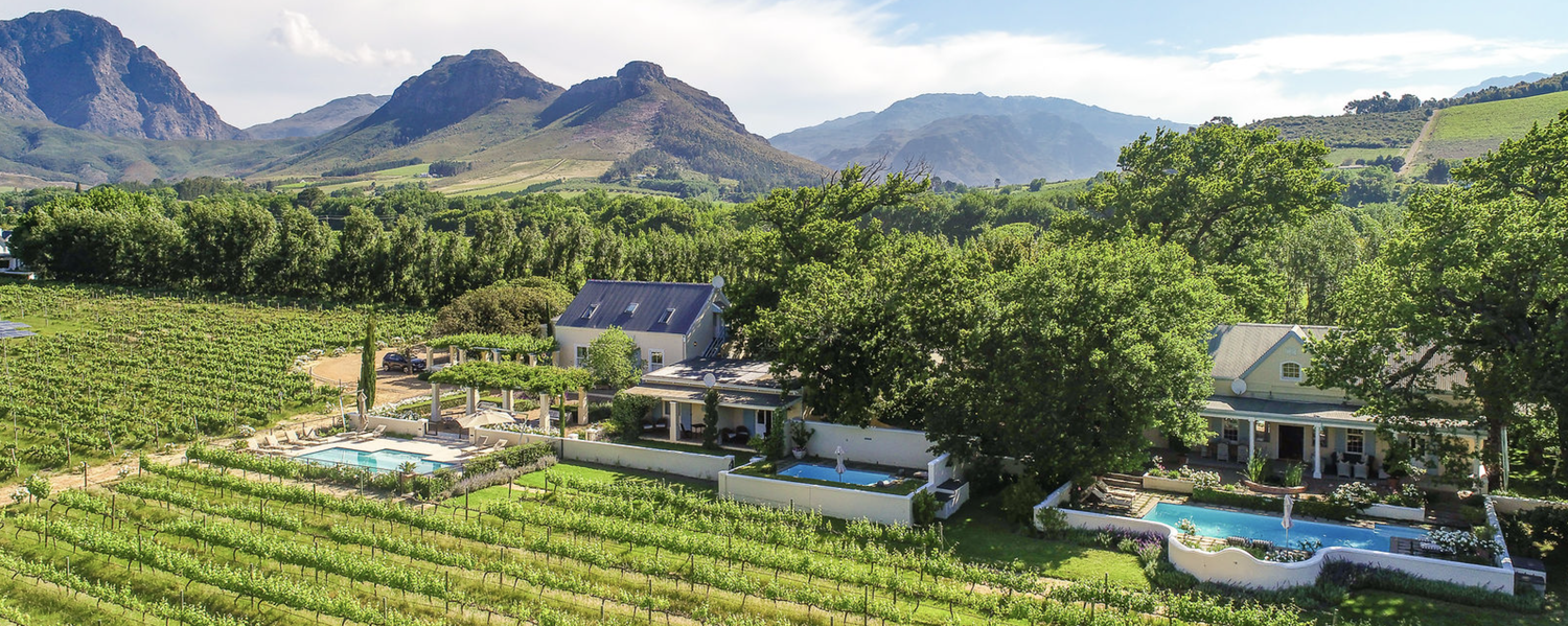 Aerial view of Auberge Clermont, luxury accommodation in Franschhoek