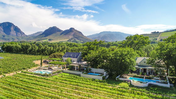 Aerial view of Auberge Clermont, luxury accommodation in Franschhoek 