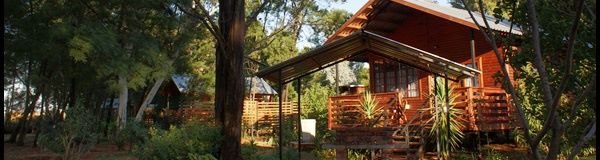 Chalet surrounded by bush and gardens 