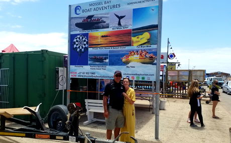 Owner of Mossel Bay Boat Adventures , Cobus van Rensburg, infront of the ticket office at the Mossel Bay Harbor