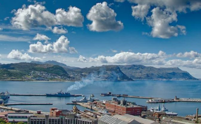 Simon's Town harbour and mountains beside False Bay, in a photograph shared by Garth