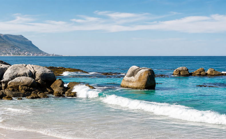 False Bay coastline near Simon's Town, a practical base for visiting Cape Point without a car False Bay coastline near Simon's Town, a practical base for visiting Cape Point without a car