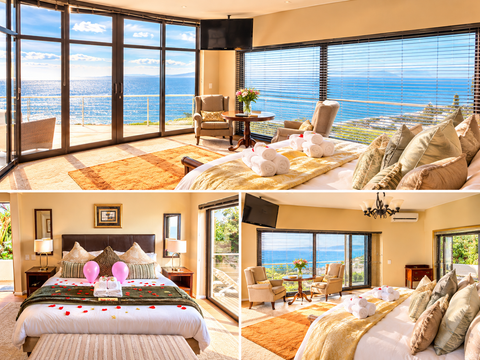 Aqua Terra suite collage with a king bed and sea-facing seating
