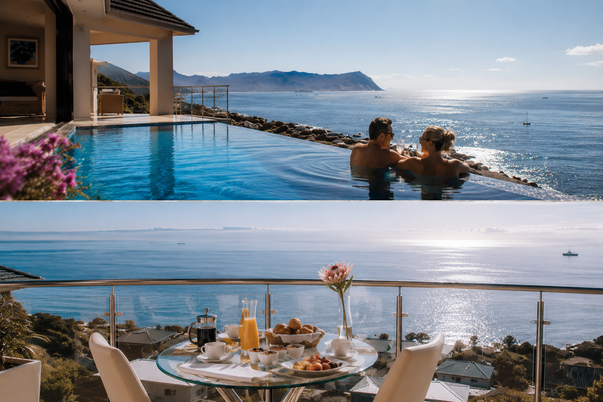 Aqua Terra collage showing the infinity pool and sea-facing terrace