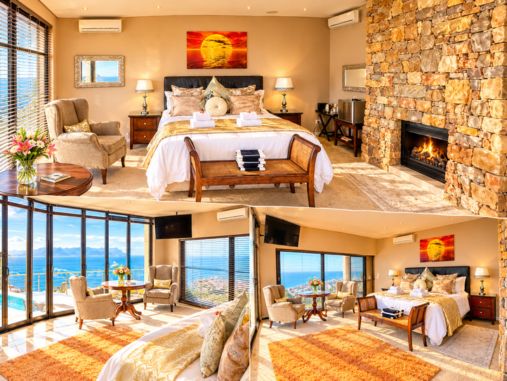 Collage of Aqua Terra bedrooms, bathroom, balcony and sea views