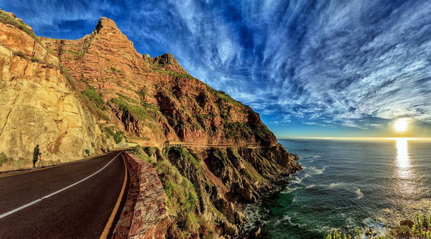 Scenic coastal route from Simon's Town towards Cape Point and the Cape of Good Hope