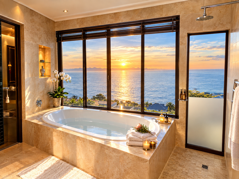Sunrise Bathroom - Aqua Terra Guesthouse - False Bay Luxury Accommodation