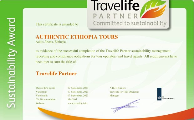 Authentic Ethiopia Tours achieved Travelife Partner certification.