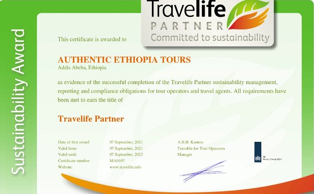 Authentic Ethiopia Tours achieved Travelife Partner certification. Authentic Ethiopia Tours achieved Travelife Partner certification.