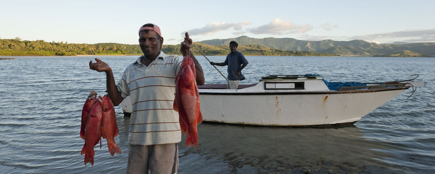 Local Fijian fishermen bringing in the day’s catch near Dolphin Island
