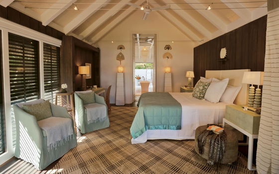 Interior of a guest bure at Dolphin Island