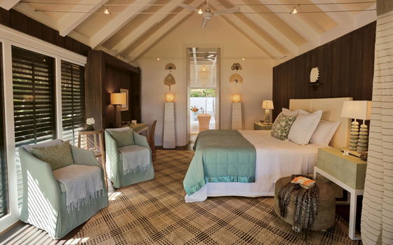 Interior of a guest bure at Dolphin Island