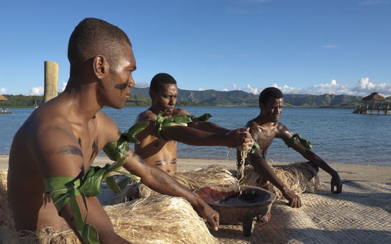 Guests participating in a traditional kava ceremony at Dolphin Island
