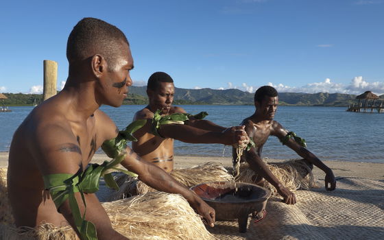 Guests participating in a traditional kava ceremony at Dolphin Island