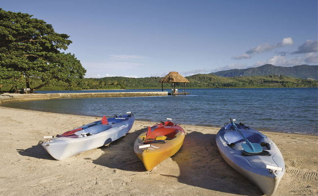 Kayaks are available for exploring the coast around the island