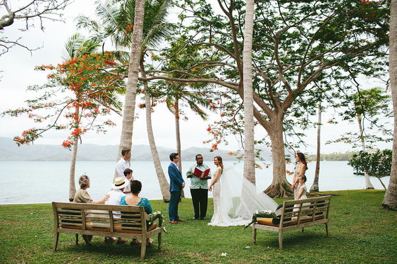 Private island wedding ceremony on the beach in Fiji