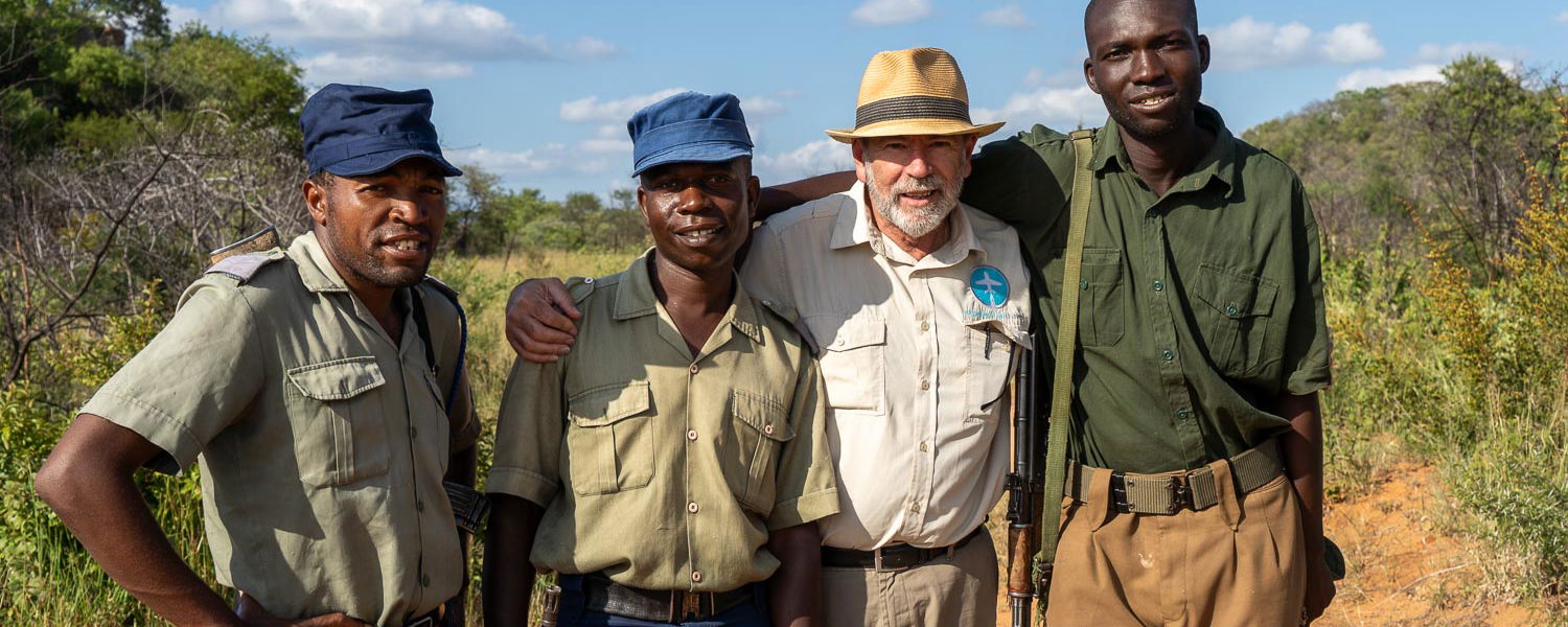 Neville Jones with anti-poaching rangers in Zimbabwe