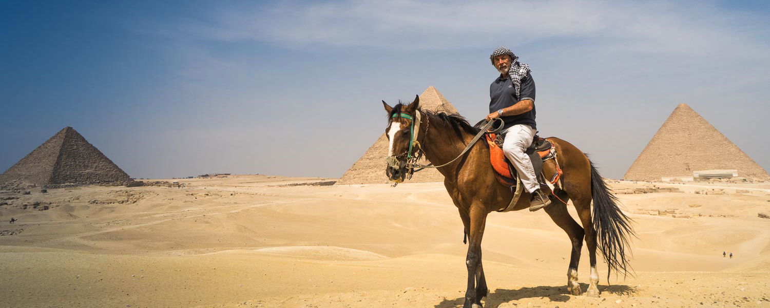 Neville Jones horseback at the great pyramid