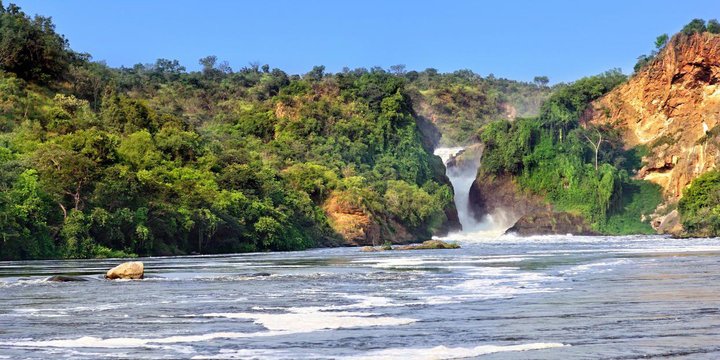 Murchison Falls, where the Nile forces its way through a narrow gorge, Uganda