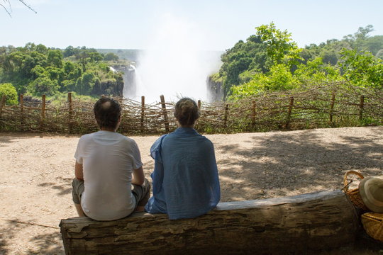 Visitors looking out at Victoria Falls Visitors looking out at Victoria Falls