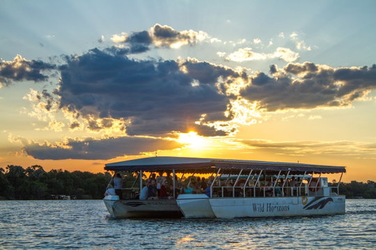 Sunset cruise on the Zambezi River above Victoria Falls Sunset cruise on the Zambezi River above Victoria Falls