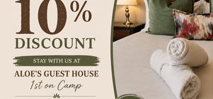 SAVE 10 % at Aloes 1st on Camp when you book direct use Code 153105