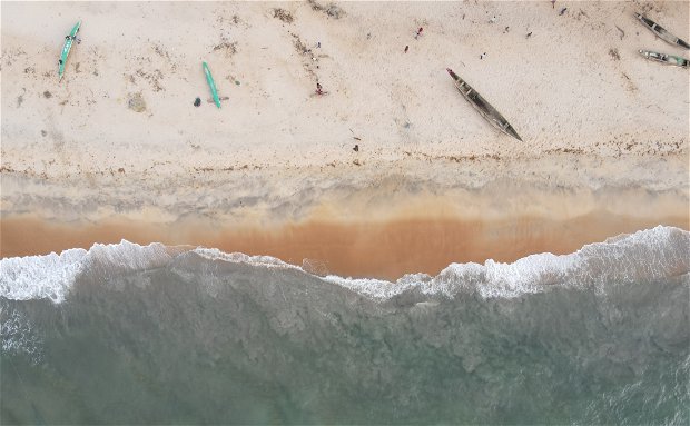 Aerial view of a beach in Robertsport, Cape Mount County, Liberia