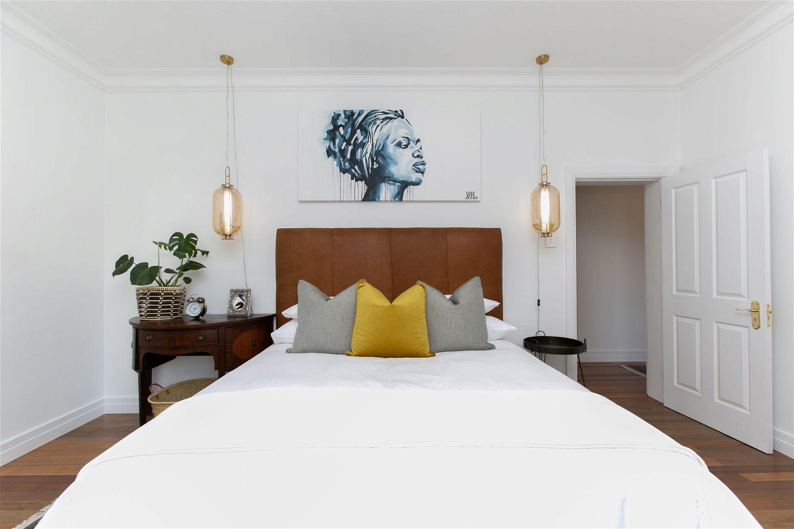 Master bedroom king extra length bed at La Maison On Main, Paarl