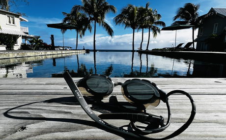 Goggles by the pool after a lovely swim in the White Oaks infinity pool