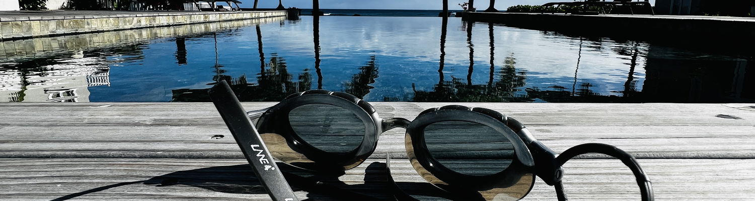 Goggles by the pool after a lovely swim in the White Oaks infinity pool