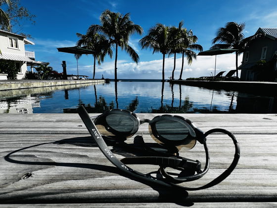 Goggles by the pool after a lovely swim in the White Oaks infinity pool