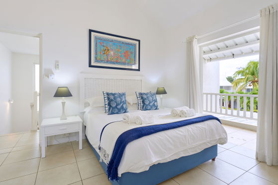 Bright bedroom with pillows and large windows