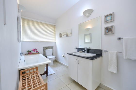 Bathroom with washing machine and bath tub