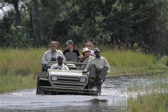 Crossing a channel in the Okavango Delta.
